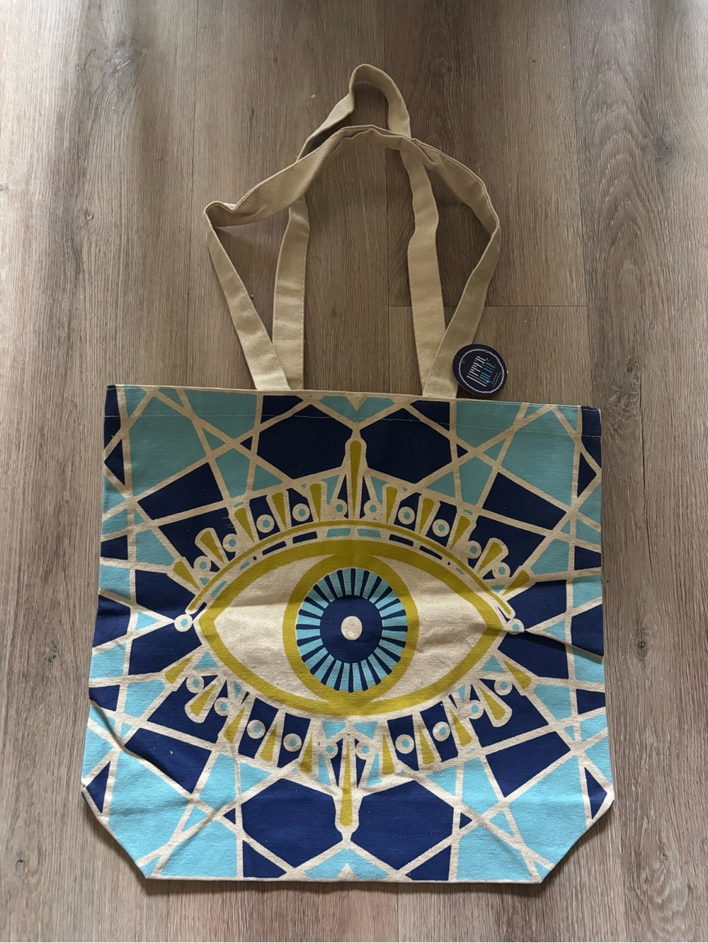 Canvas Eye Graphic Tote Bag in Blue and Yellow